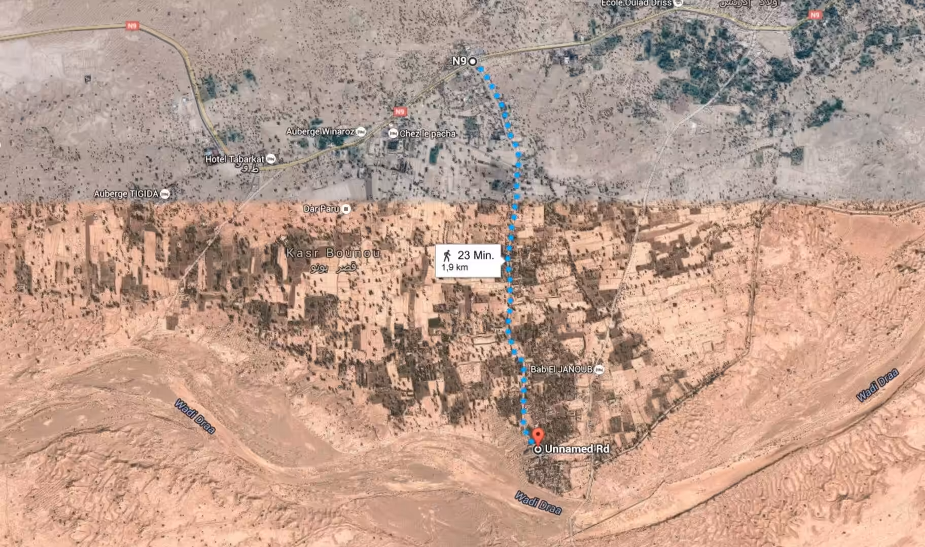 Map view of Kasr Bounou near Wadi Draa