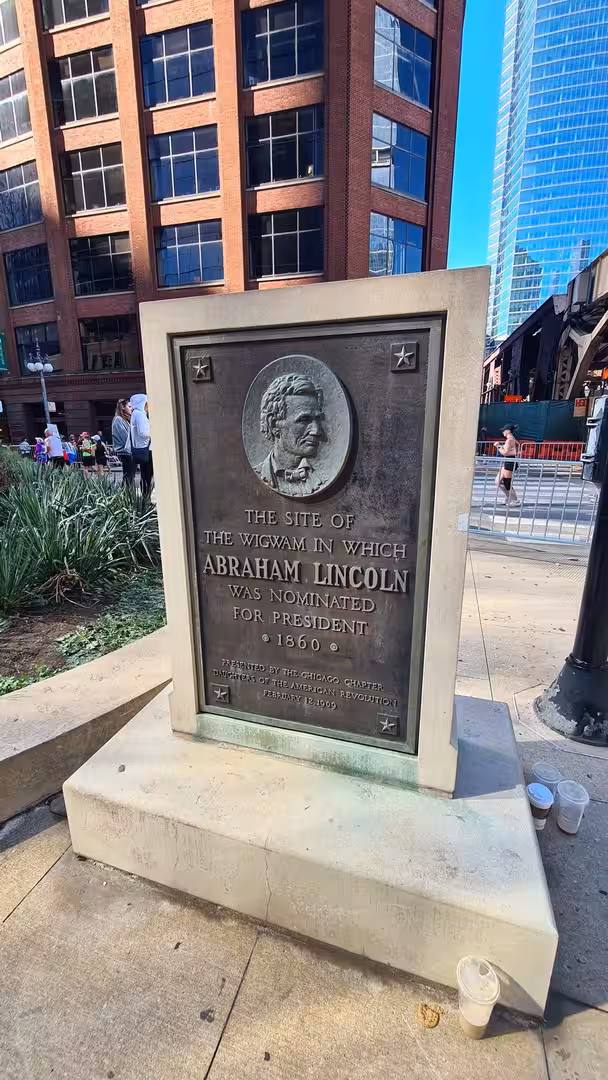 Historic monument marking the site where Abraham Lincoln was nominated for president in Chicago in 1860.