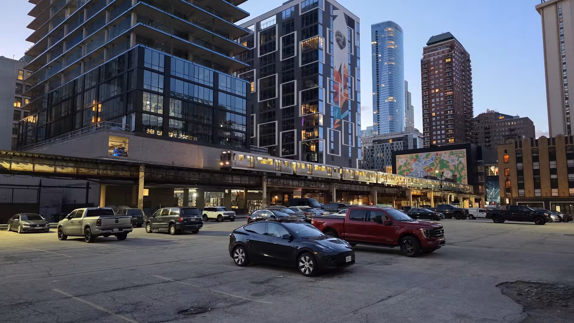 Chicago Elevated Train at Dusk