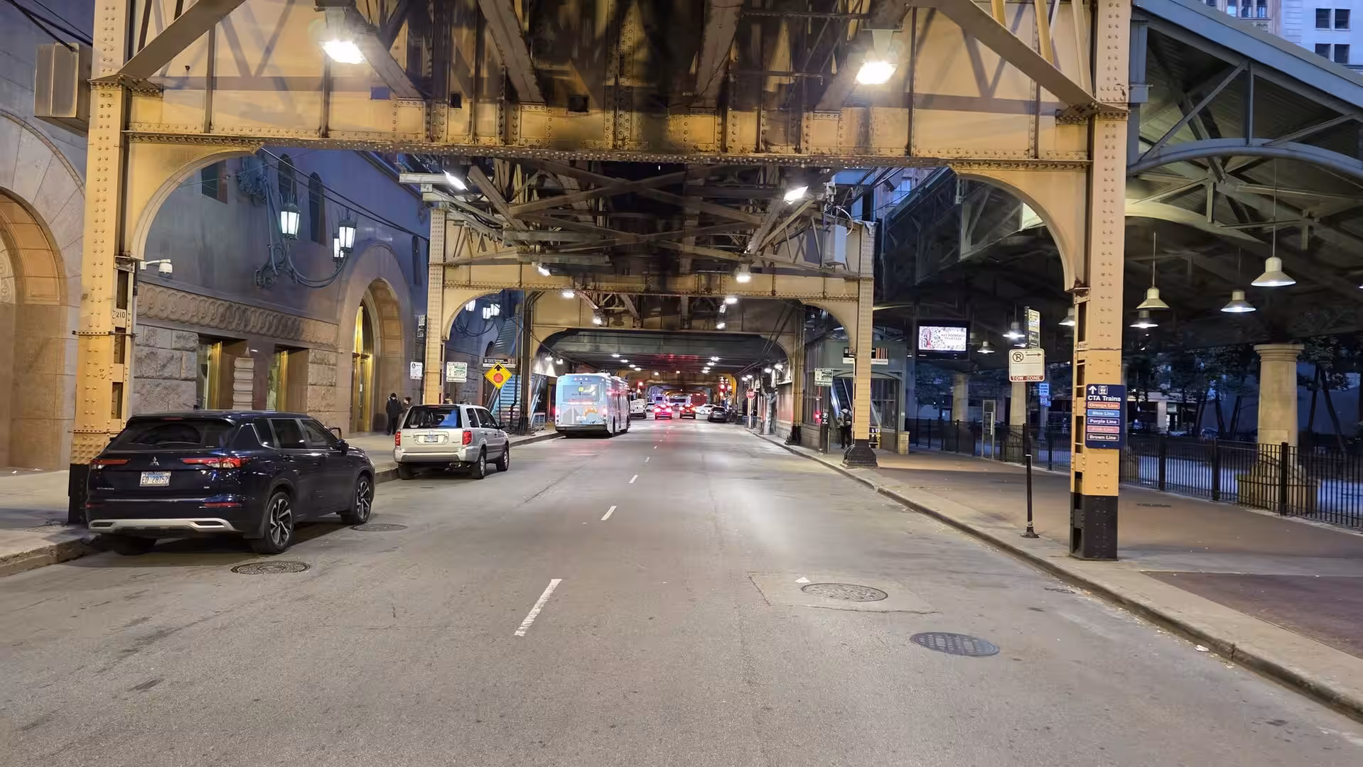 Under the Chicago “L” Tracks at Night